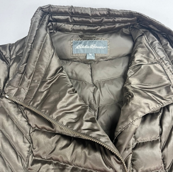 Eddie Bauer Women’s Down Puffer Jacket Winter Collared Full Zip Brown Size XL - Picture 2 of 6